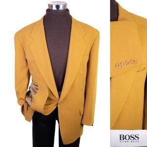 Hugo Boss Solid Mustard Sport Coat Jacket Blazer Size 46S Two Button Vintage